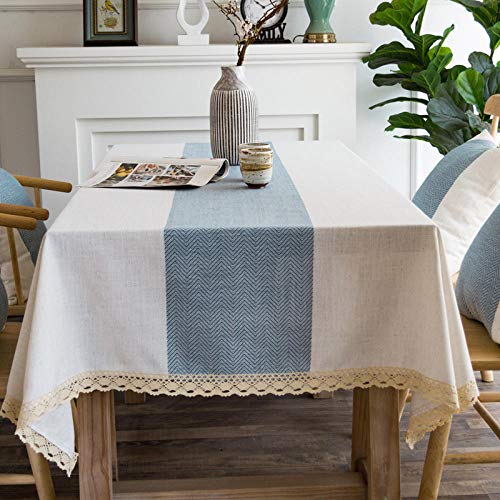 Nappe de table rectangulaire en coton et lin bleu 140x200 cm