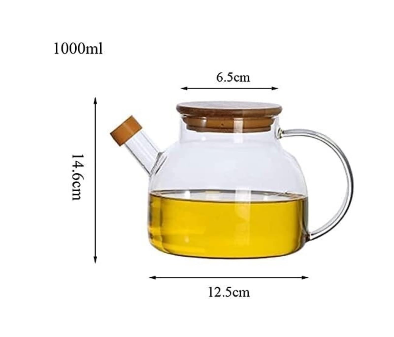Distributore di Olio E Aceto, Bottiglia di Olio E Aceto in Vetro con Coperchio E Manico, Oliva Trasparente con Coperchio in Legno per Cucinare,1L