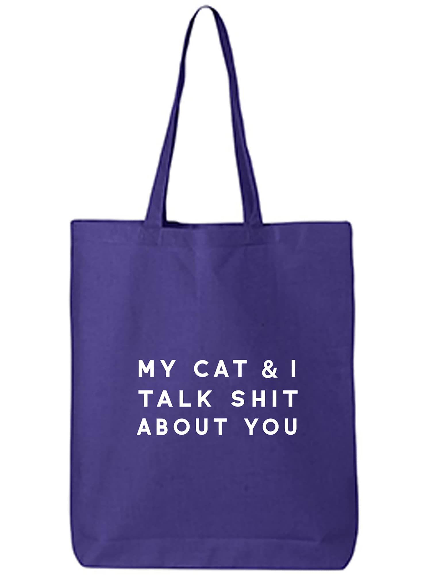 zerogravitee My Cat & I Talk Shit About You Cotton Canvas Tote Bag in Purple - One Size