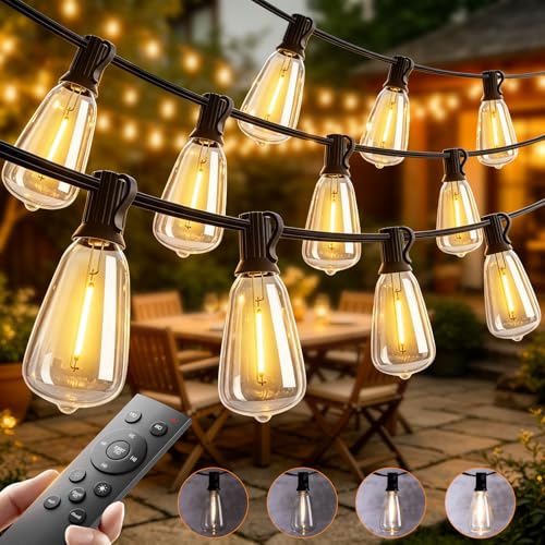 addlon 198FT Outdoor String Lights for Outside with Remote Waterproof Patio Lights with Plastic ST38 LED Edison Bulbs Outdoor Lighting Extra Long for Backyard Bistro Porch Garden Pergola Party Decor