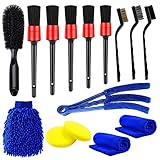【Auto Detailing Reinigungs Bürsten Kit】Auto Reinigung Pinsel Set Das Kit für Auto Detail Bürsten enthält 5 verschiedene Größen von Premium Detailpinsel, 3 Arten von Drahtborsten, 1 Stück Bürste für Autoklimaanlagen, 1 Stück Reifenbürste, 1 Stück Waschhand schuh, 2 Stück gelben Schaum und 2 Stück Faser plüschtücher, können verschiedene Reinigung sanforderungen für Autos erfüllen.