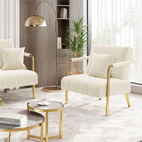 Miniatura 9 de Yaheetech Sofá Sillón Tapizado Con Reposabrazos Y Patas De Metal, Moderno Sofá Individual Con 1 Cojines Lumbares Para Salón, Oficina En Casa, Color Beige