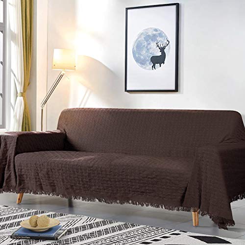 TAOCOCO Geometrical Weave Sofa Cover, Home DÃ©cor Couch Slipcovers with Tassels, Couch Covers for 3 Cushion Couch, Couch Protector, Sectional Couch Covers for Home or Workplace (90\" X133\", Dark Brown)