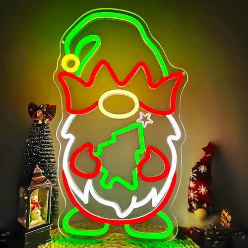 Image of Christmas Neon Signs for Wall Decor Christmas Gnome Neon Sign Dimmable LED Signs for Bedroom Wall Party Xmas Decor Present Gnome Decor