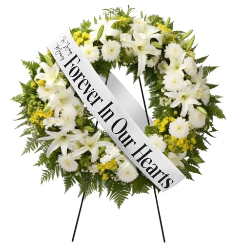 Fanfanwin Funeral Sash Memorial Wreath Sash Funeral Ribbon Celebration of Life Ribbon for Casket or Wreath Flower Memorial Service Honor the Loved Ones 58x4(White Forever in Our Hearts)