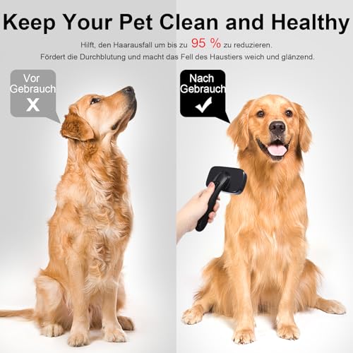 WOPQAEM Hundebürste für Hunde, Selbstreinigend Hundebürste Unterwolle und loses Fell, ideal für Langhaar und Kurzhaar, Sanft zur Haut, reduziert Haaren, Fellpflege Bürste, Schwarz