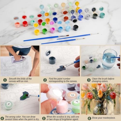 Image of HASTHIP Paint by Numbers Kit with Canvas and Acrylic Paints for Decor | Art kit, Painting Kit for Adults Beginners, Art Therapy Kit for Adults, Wall Decor Paint Home Decor, Frameless 16x20 inch