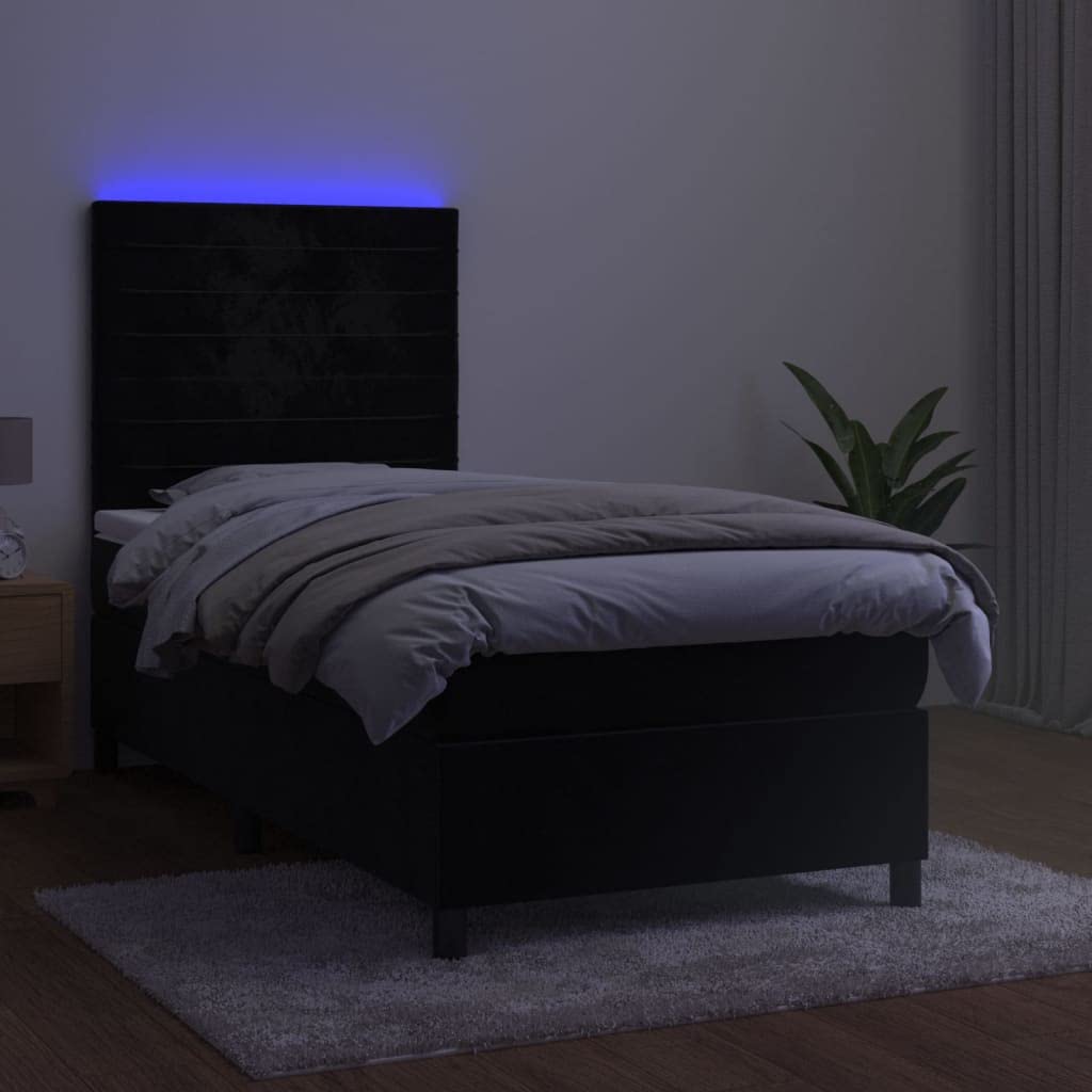3136157 łóżko kontynentalne z materacem i materacem LED, kolor czarny, 90 x 190 cm, aksamitne
