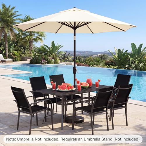 Image of Giantex Rectangular Patio Dining Table for 6, 63 inch x 33 inch Metal Outdoor Table with Adjustable Umbrella Hole for Porch, Garden, Balcony, Backyard, Poolside, 330 lbs Capacity, Heavy Duty