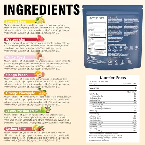 Image of Electrolytes Powder Packets Sugar Free 34 Sticks Hydration Packets