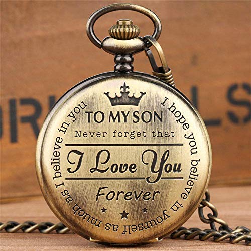 Preisvergleich Produktbild GOHHK Klassische Taschenuhr Mein Sohn Customized Design Quarzuhr Bronze Taschenkette Römische Ziffern Display Anhänger Uhr Geburtstagsgeschenke Männer Jungen