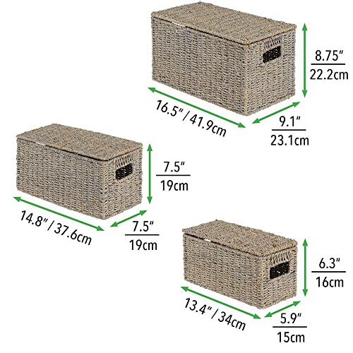 Mdesign Natural Woven Seagrass Closet Storage Organizer Basket Bin With Removeable Lids To Use In Closet, Bedroom, Bathroom, Entryway, Office - Set Of 3 - Gray Finish #TOP4