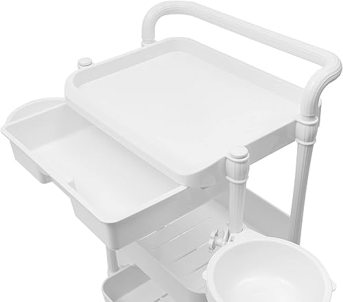 Miniatura 7 de Carrito con ruedas para salón de belleza, carrito de 3 niveles con ruedas y mango giratorio de 360, carrito de salón multiusos, carrito de belleza,