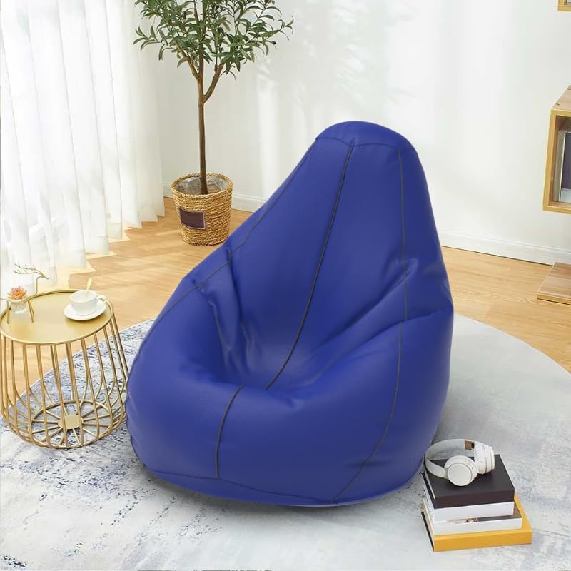 Biggie Bean Bag 6XL Bean Bag Chair Cover-Perfect for Living Room,Bedroom,Study-Sale Design(Piping-Blue Dark-Grey)-Faux Leather-image-49