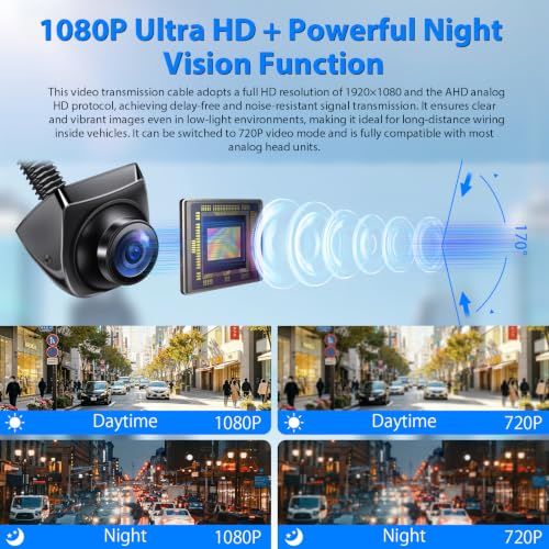 Image of 【Metal Body】 180 Ultra-Wide Angle Backup Camera, AHD 1080P /720P | Super Night Vision, IP67 Waterproof, 360+45 Rotatable, Parking Assist, Universal for Cars Trucks SUV (Matte Black)