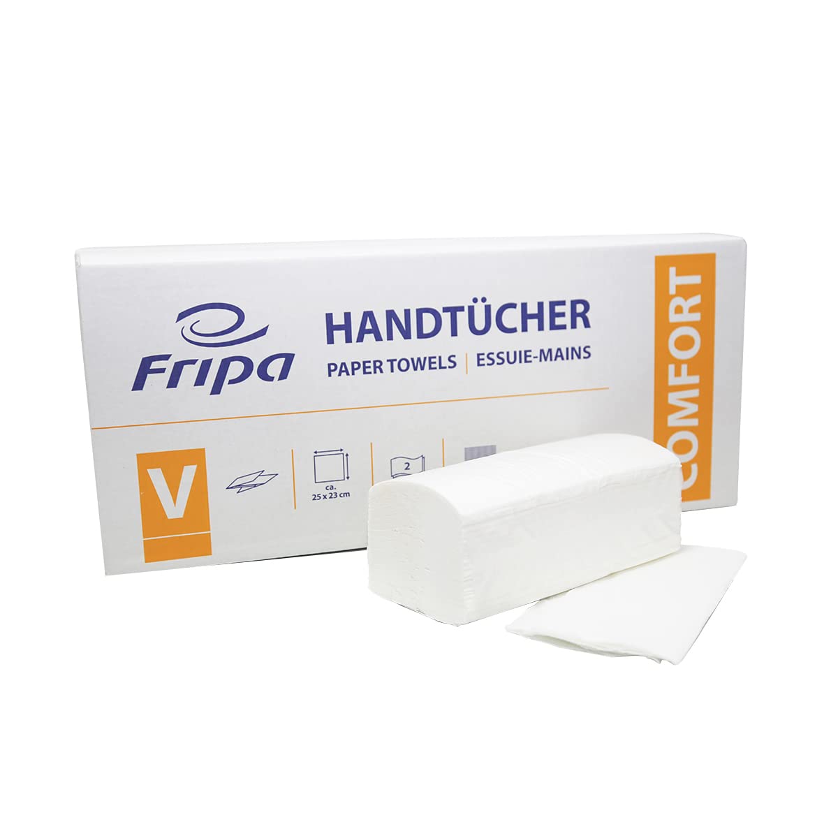 Fripa Servilletas de papel Comfort de 2 capas, 20 paquetes de 160 hojas, 100% celulosa, pliegue en V, color blanco