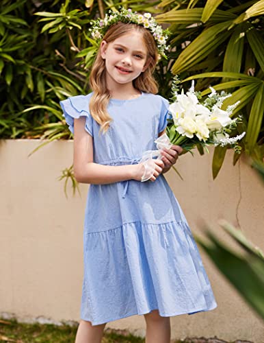 Arshiner Girls Cotton Linen Sundress Crew Neck Dresses Casual Summer Vintage Tiered Dress (Blue, 4-5T) #TOP2