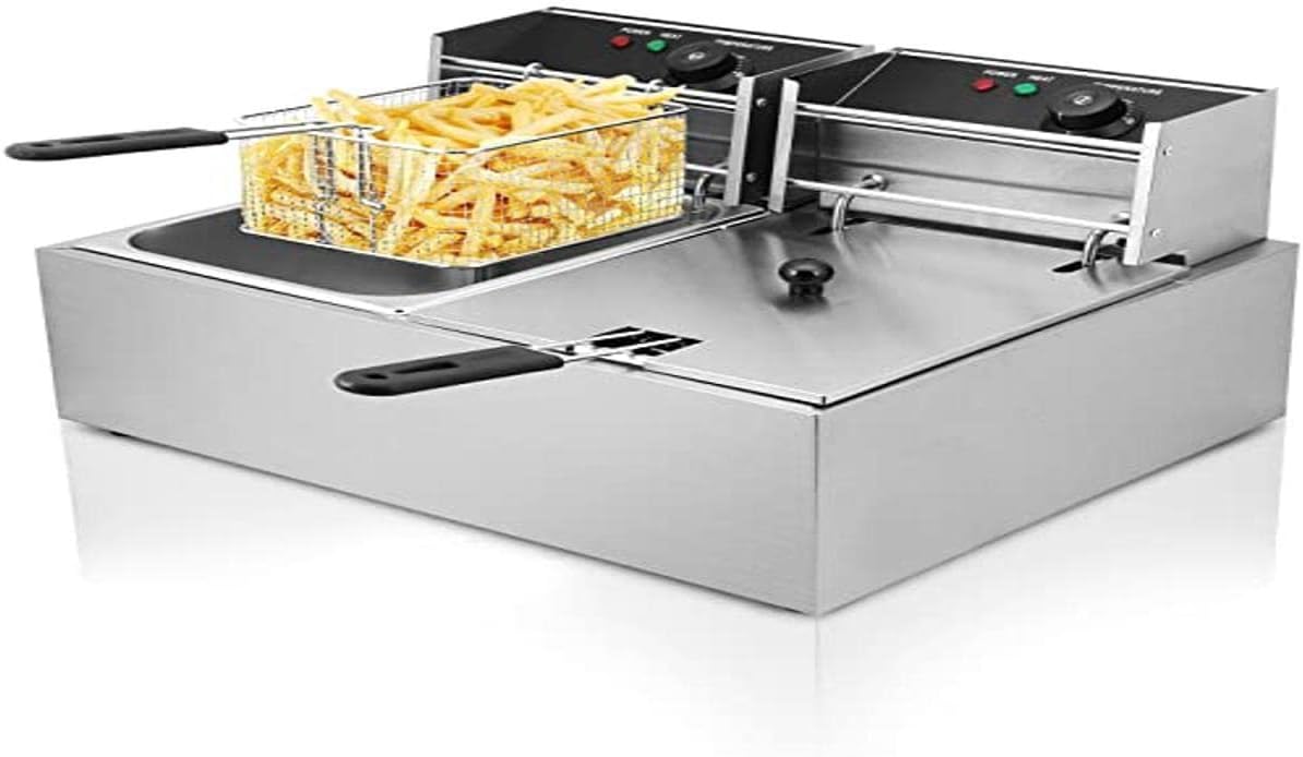 Happybuy Friggitrice Elettrica Professionale 12L 5000W Doppio Serbatoio Elettrico Controsoffitto Friggitrice Francese in Acciaio Inossidabile (12L doppio serbatoio YB-82A) Happybuy Friggitrice Elettrica Professionale 12L 5000W Doppio Serbatoio Elettrico Controsoffitto Friggitrice Francese in Acciaio Inossidabile (12L doppio serbatoio YB-82A)