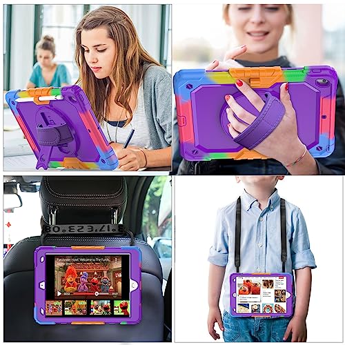 SIBEITU Case Compatible with iPad 9th/8th/7th Generation with Screen Protector Pen Holder, iPad Case 10.2 Inch, Heavy Duty Protection Cover W/Stand Hand Shoulder Strap for iPad A2602 A2197