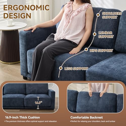 Image of 143.8 inch Modular Sectional Sofa Modern Chenille U Shaped Couch with Thickened Seat Cushions, Easy Assembly, Upholstered 6 Seater Couch with 2 Movable Ottomans for Living Room, Blue