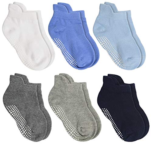 Aminson Anti Slip Non Skid?Ankle Socks With Grips for Baby Toddler Kids Boys Girls, 6 Pairs-solid Color, 12-36 Months