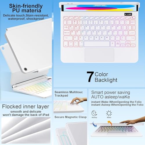 Image of for iPad (A16) 11th /10th Generation Case with Keyboard - Magic-Style Magnetic - Floating Cantilever Stand - Backlit - Multi-Touch Trackpad Keyboard Case for iPad 11 inch &10th Gen 10.9 (White)
