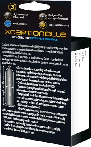 Image of Love Light Xceptionelle Condoms |Designed for Extra Performance| Extra Lubricated Natural Latex|Reinforced Head & Reservoir Tip|Tutti Frutti Flavor| ISO 4074 - Pack of 3