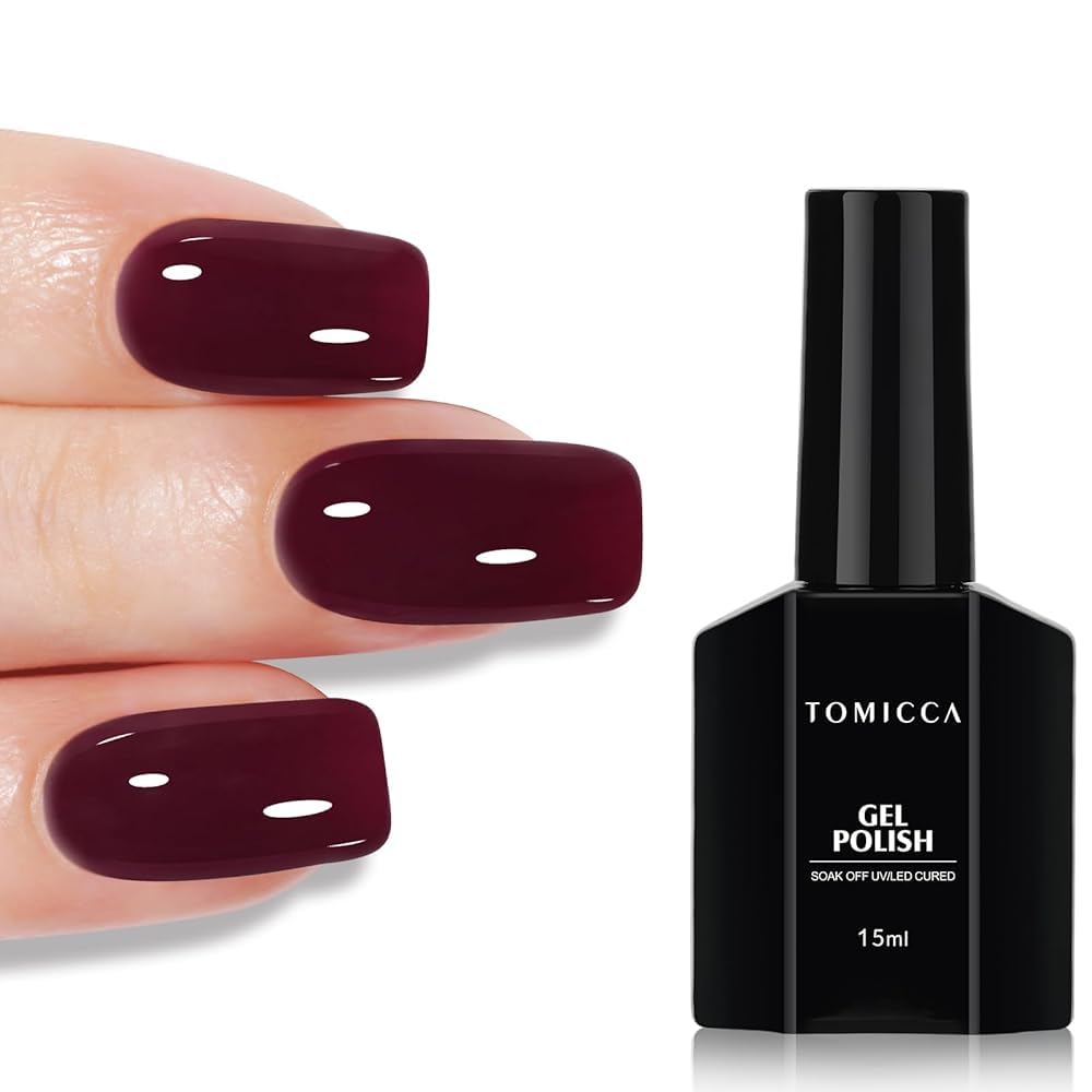 TOMICCA Burgundy Deep Red Nail Polish - 15ML Dark Red Wine Soak Off U V LED Nail Lamp Gel Polish for Professional Salon Long Lasting Easy to Apply