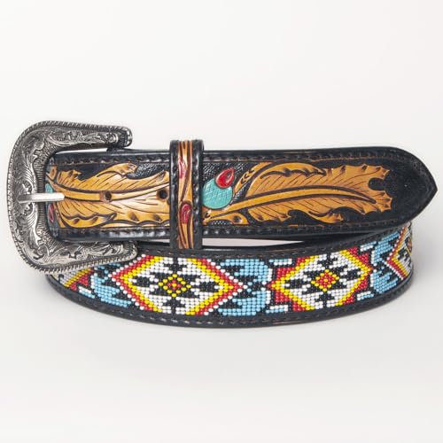 American Darling Beautifully Hand Tooled Green Genuine Leather Belt Men and Women Western with Removable Buckle2