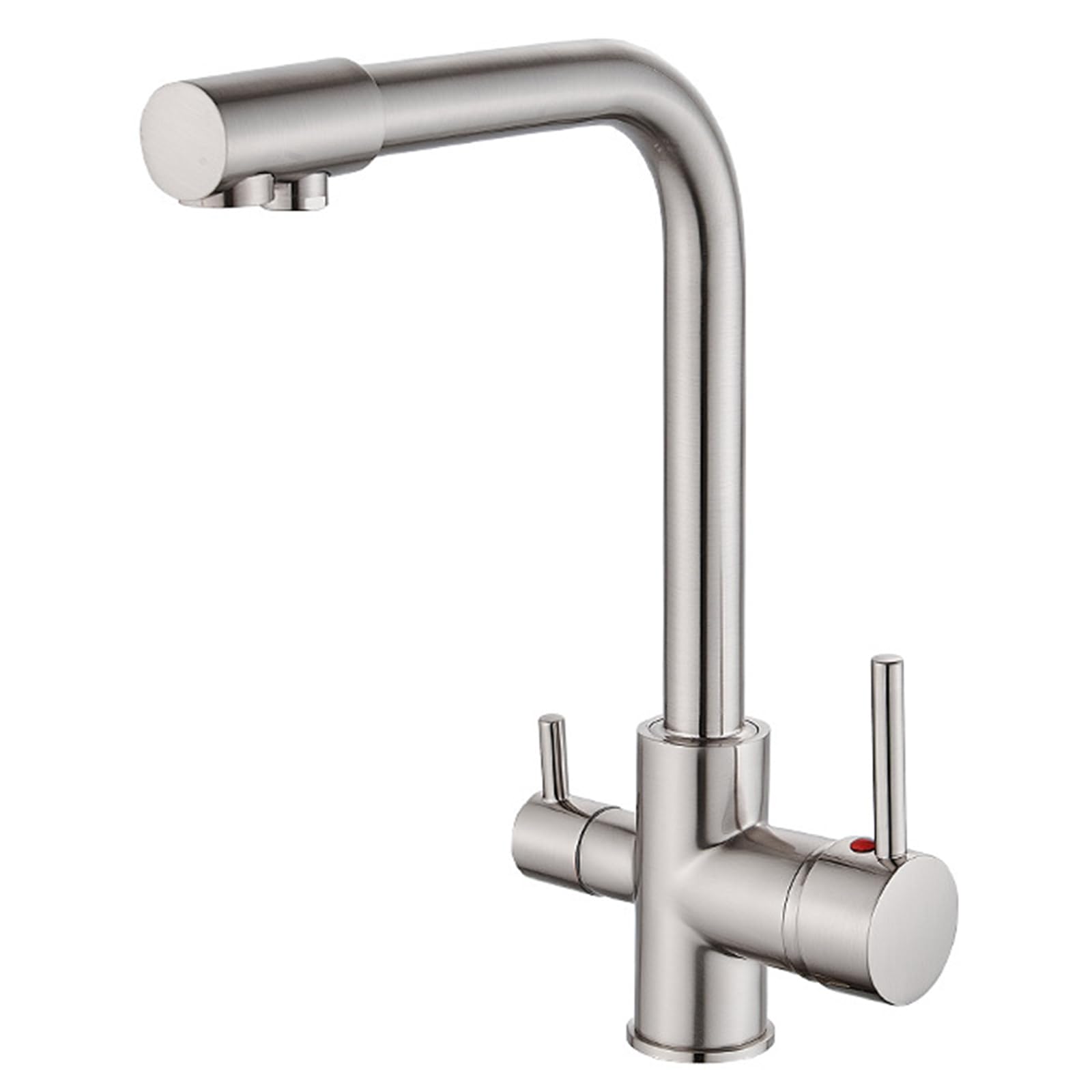 FCXWEVR 3 Way Kitchen Sink Tap 3 in 1 Drinking Water Filter Mixer Faucet with 2 Lever Control Brushed Finish Triflow Design for Stylish Functional Clean Water Upgrade