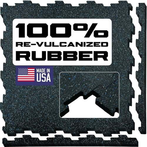 Grytfit Interlocking Rubber Floor Tiles – Heavy Duty 100% Rubber Gym Flooring for Home Gym, Garage, Workout Room, Equipment Mats, Indoor/Outdoor Mats, Gray Fleck 4-Pack (4, Blue/Gray, 22.5' x 22.5')