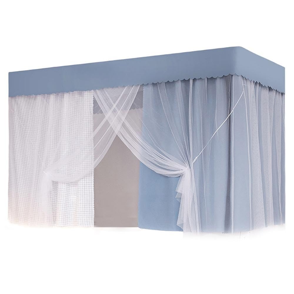 蚊帳 学生寮 上段と下段蚊帳 シングルベッド 室内カーテン ベッドテント プライバシーテント 取り付けが便利 遮光 通気性 防虫 防蚊 防塵 多機能取り付けが便利 (下段ベッド(長さ190 幅90 高さ90),ブルー)