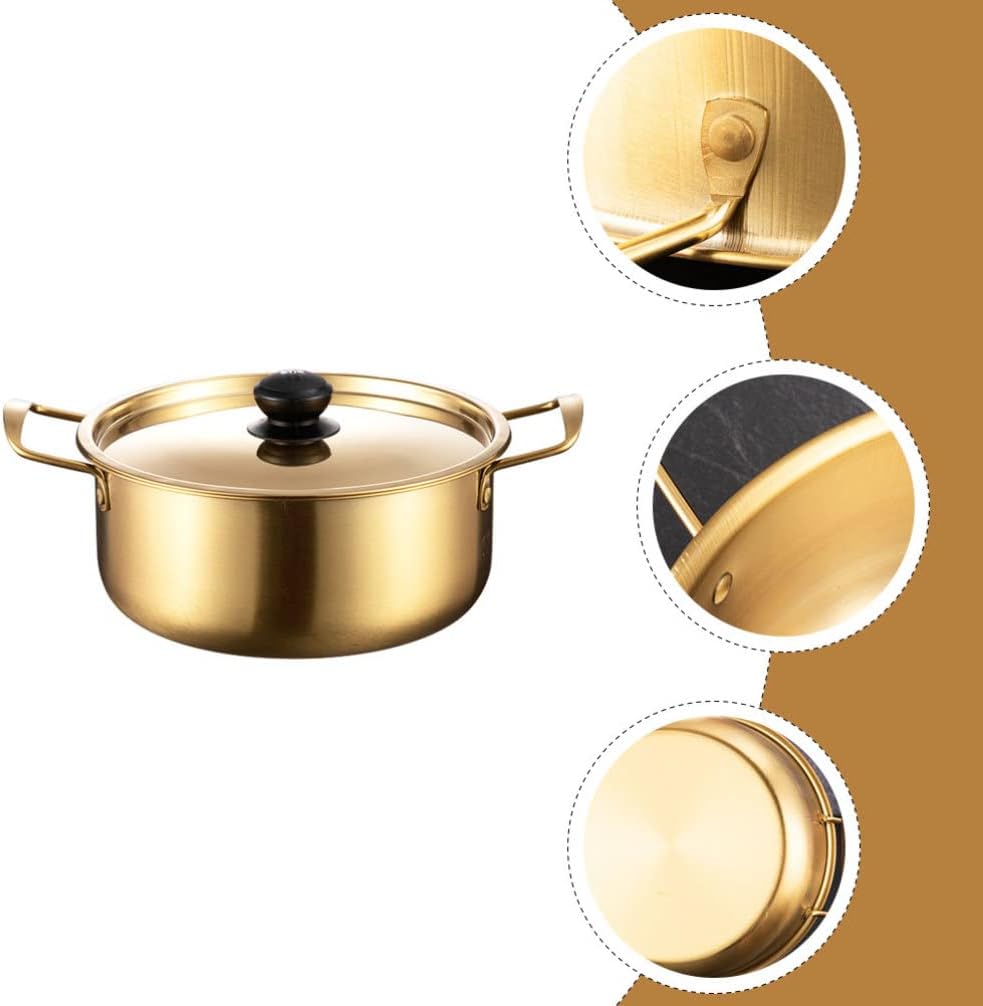 Kichvoe Stainless Steel Noodle Pot with Lid Portable Korean Cooking Pot for Soup Ramen Porridge Lightweight Kitchen Cookware for Camping Hiking Outdoor Parties 9.76X7.08X3.93In