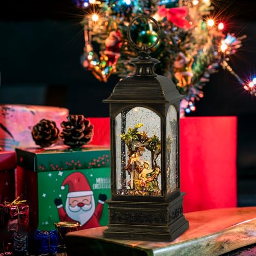 Linterna de agua brillante con diseño de nacimiento navideño musical y conexión USB 8