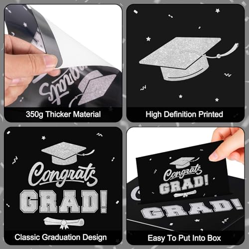 Graduation Decorations 2026 Card Box, Black Silver Congrats Grad Paper Gift Crad Boxes Holder for Class of 2026 Graduation Party Decoration Supplies Table Decor Favors Props Decor, 9 x 9 x 9 inches — view 4