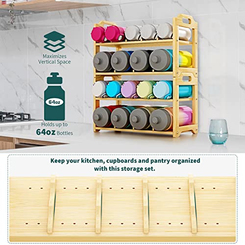Kok Kay Water Bottle Organizer, Stackable Bamboo Water Bottle Holder, 20 Freestanding Wine Rack Storage - 4-Layer Adjustable Water Bottles Storage Organizer Rack #TOP5