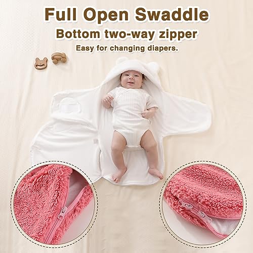 Image of AiWMGL Baby Winter Fleece Swaddle Blanket 0-3 Months Boys Girls Warm Adjustable Newborn Swaddling Wrap Soft Plush Sleeping Sacks
