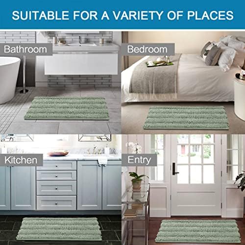 H.VERSAILTEX Sage Bathroom Rugs, Bath Mat Set of 2 Extra Thick Chenille Striped Pattern Shaggy Bath Rugs for Bath Room, Non Skid Bath Mats for Bathroom Floor (32 x 20 Plus 24 x 17 - Inches) - 5