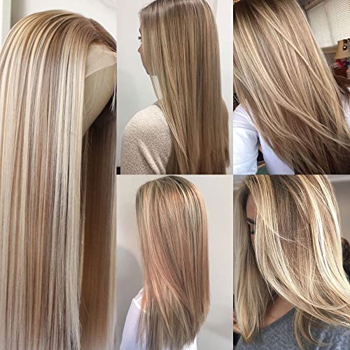 Aisom Long Straight Wig Mixed Brown And Blonde Color Ombre Lace Front Wigs For Women Highlight Synthetic Wig (22In Straight Blonde(02)) #TOP7