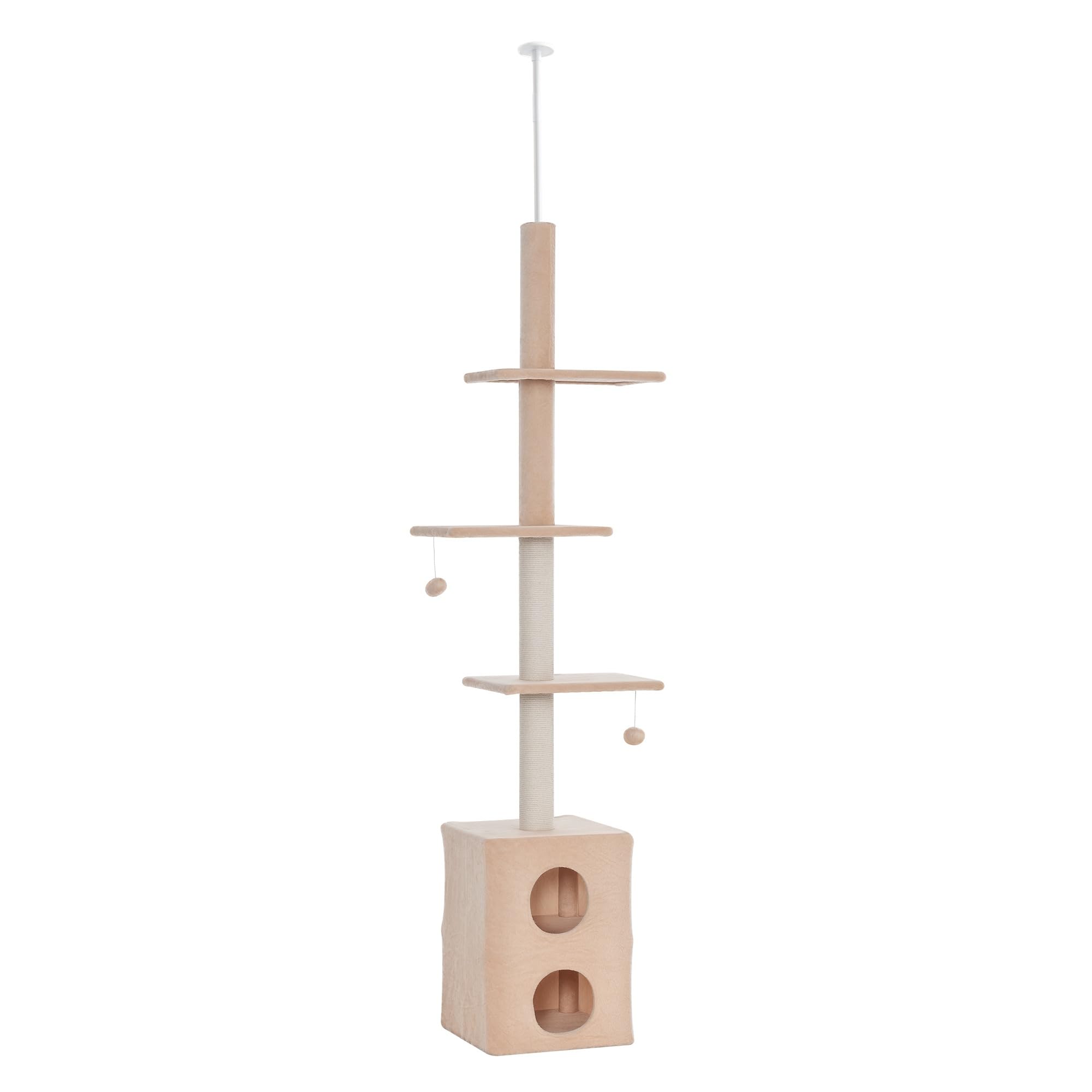 PawHut Tiragraffi a Soffitto Multilivello 220-245cm, per Gatti Giallo
