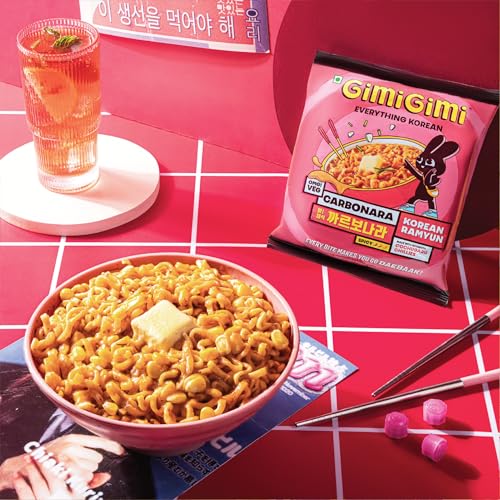 Image of GIMI GIMI - Veg Carbonara, 135g | Veg Korean Ramyun | Authentic Gochugaru Chillies | Thick & Bouncy Noodles