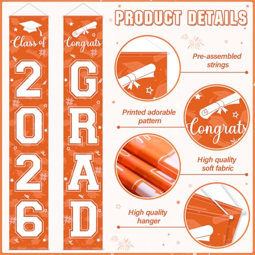 Image of Graduation Party Decorations Class of 2026, Graduation Decorations with Congrats Grad Banner Fringe Foil Curtain Paper Flower Ball Balloons for High School College Graduation Party Supplies, Orange