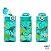Zak Designs Kids Water Bottle For School or Travel, 16oz Durable Plastic Water Bottle With Straw, Handle, and Leak-Proof, Pop-Up Spout Cover (Dinosaur)