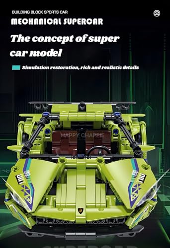 Image of Mechanical Super Car Building Blocks (470 PCS) | Pull Back Function, Openable Doors, Rubber Wheels with Golden Spokes | Highly Detailed Car Model Construction Toy for Kids 6+ Years