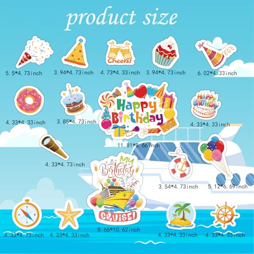 Image of 17 Pcs Large Birthday Funny Carnival Cruise Door Magnetic Decorations, Reusable Navigation Cruise Door Magnets Funny Door Magnets for Carnival Cruise Ship Cabin Fridge Car Computer