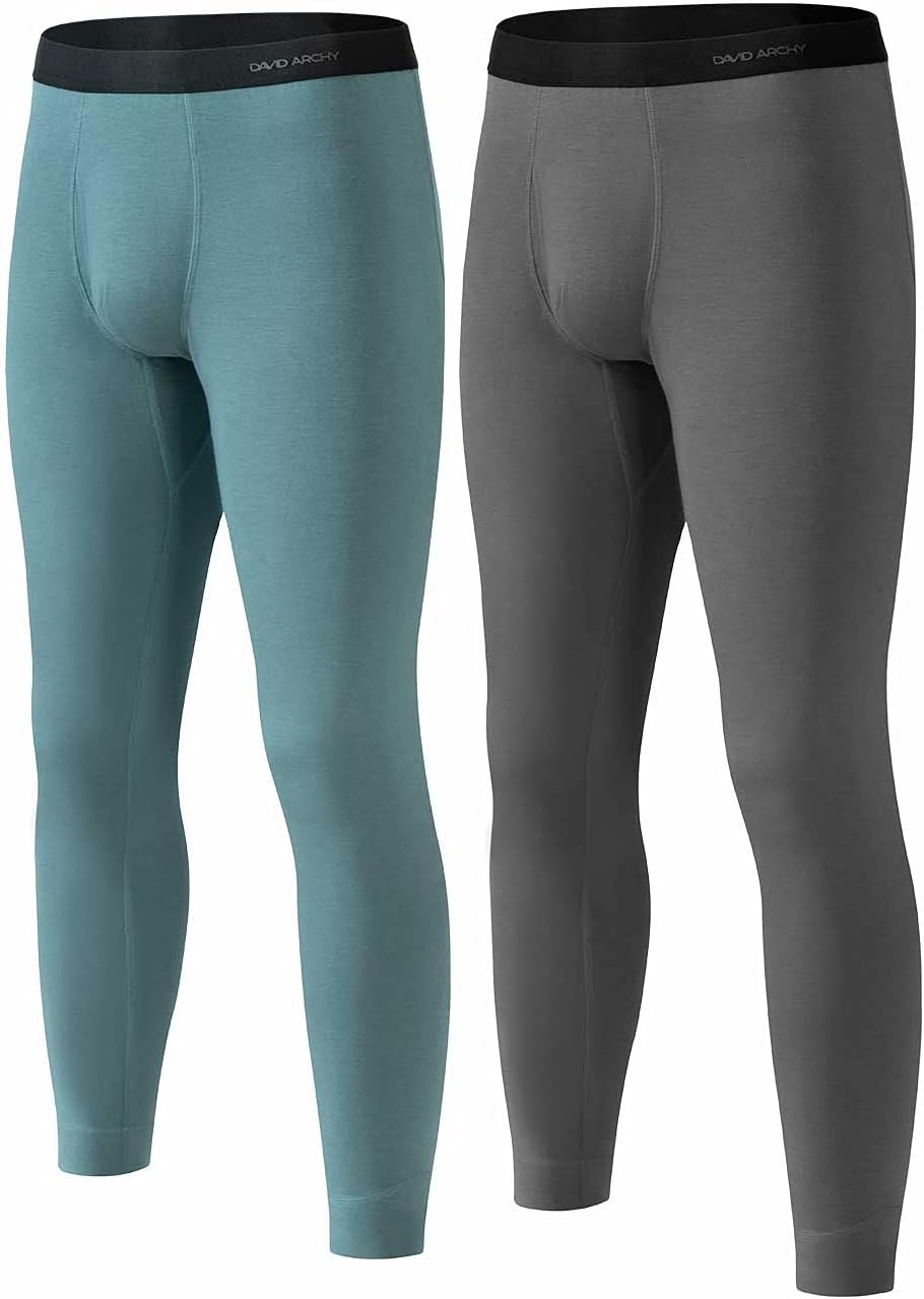 DAVID ARCHYMen's Soft Fleece Lined Thermal Underwear Rayon-Acrylic Blend Fiber Thermal Bottoms Warm Base Layers Pants