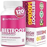 Nutrawave Organic Beetroot Capsules 1400mg – High Potency Nitric Oxide Booster for Energy, Heart & Brain Health – 120 Vegan, Non-GMO Beta Vulgaris Supplements – Raw Beet Root Powder with Vitamins & Antioxidants