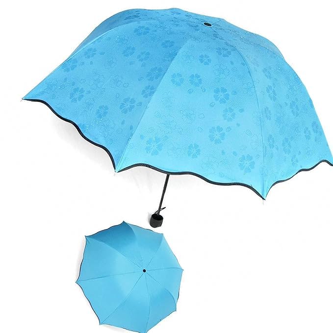 Image of Magic Umbrella Windproof and Rainproof Umbrella with Bloom After Rain Pattern 3 Fold Anti UV Protection Folding Umbrella for Rain, Sun 2 Persons Adult Kids & Women