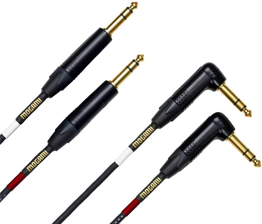 Gold Key SB-15R Balanced Stereo Keyboard Instrument Cable, 1/4" TRS Male Plugs, Gold Contacts, Dual Right Angle to Dual Straight Connectors, 15 Foot