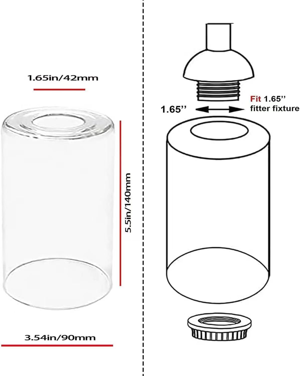 3-Pack Clear Glass Shade for Light Fixtures, Cylinder Glass Lamp Shade Covers Replacements, 5.5In Height, 3.54In Diameter, 1.65In Fitter Globe Glass Shades for Wall Sconces Chandeliers Islands Pendant